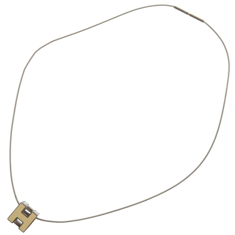 HERMES Cage Ash H Cube Metal Silver White Necklace 1034 HERMES