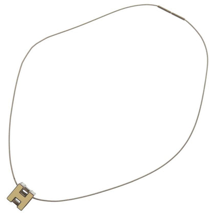 HERMES Cage Ash H Cube Metal Silver White Necklace 1034 HERMES