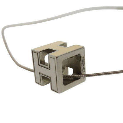 HERMES Cage Ash H Cube Metal Silver White Necklace 1034 HERMES