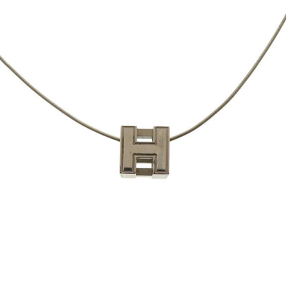 HERMES Cage Ash H Cube Metal Silver White Necklace 1034 HERMES