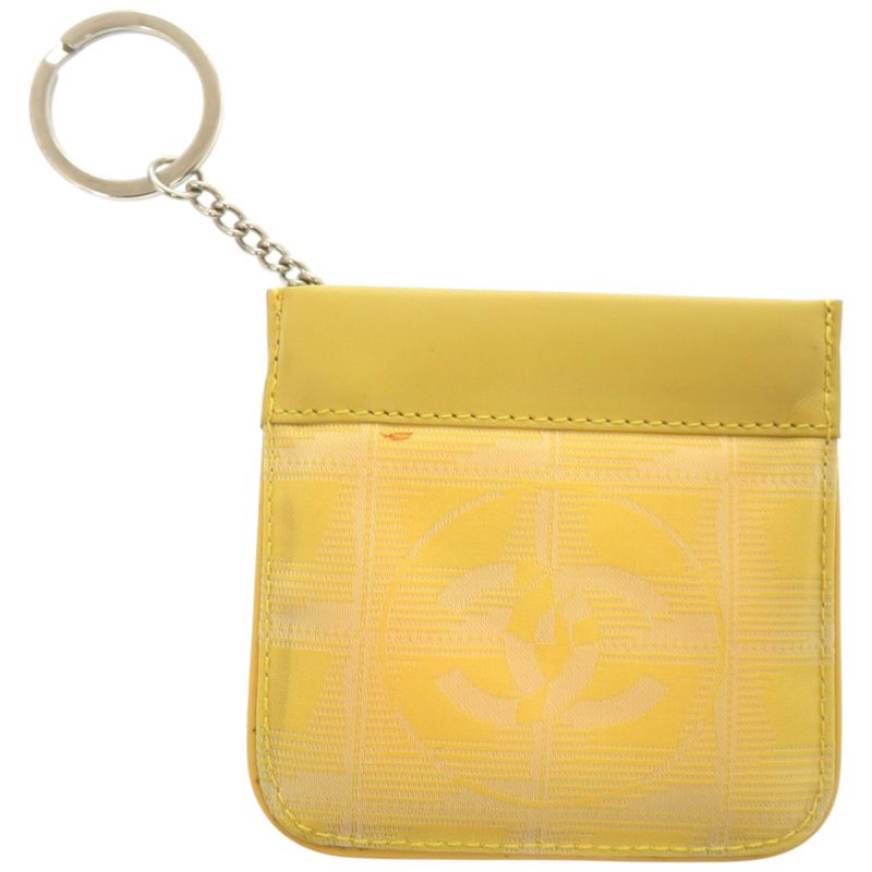 CHANEL Coco Mark New Travel Line With Key Ring PVC Leather Yellow Coin Case