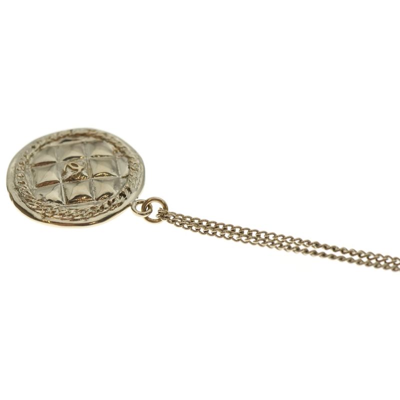 CHANEL Coco Mark Matelasse Plate Necklace Gold