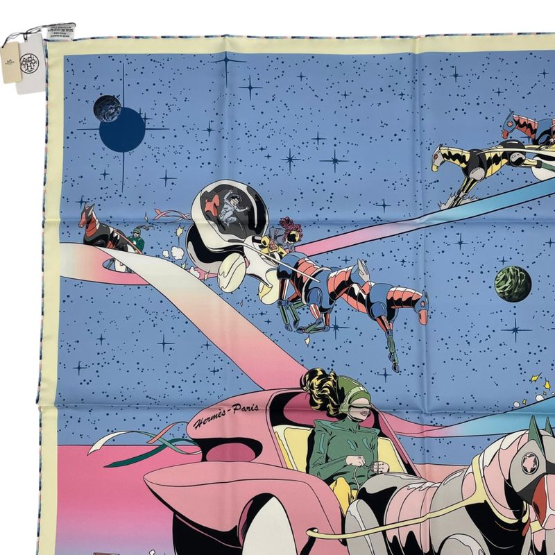 HERMES Carre 90 100% Silk Scarf Space Derby Space Derby Blue