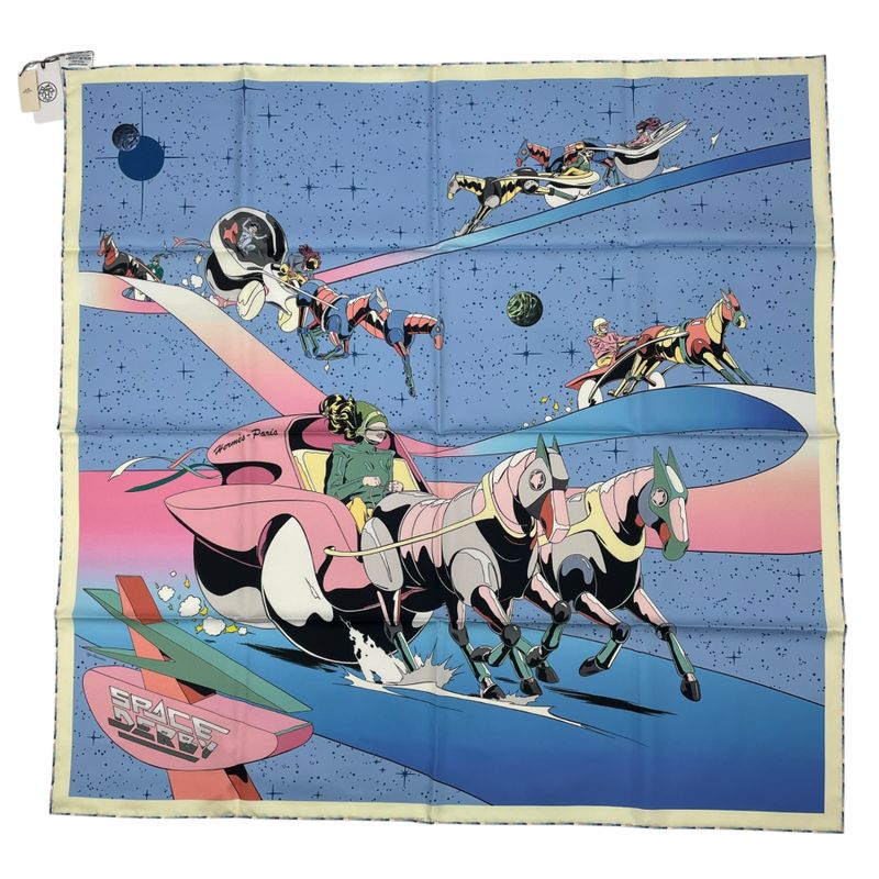 HERMES Carre 90 100% Silk Scarf Space Derby Space Derby Blue