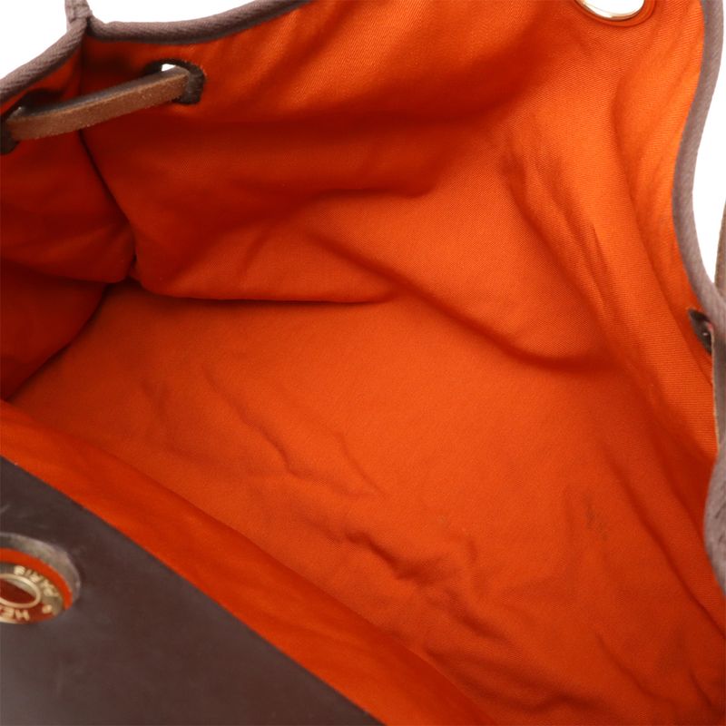 HERMES Herbag Her Bag MM Shoulder Bag Pochette Canvas Leather Red Orange Dark