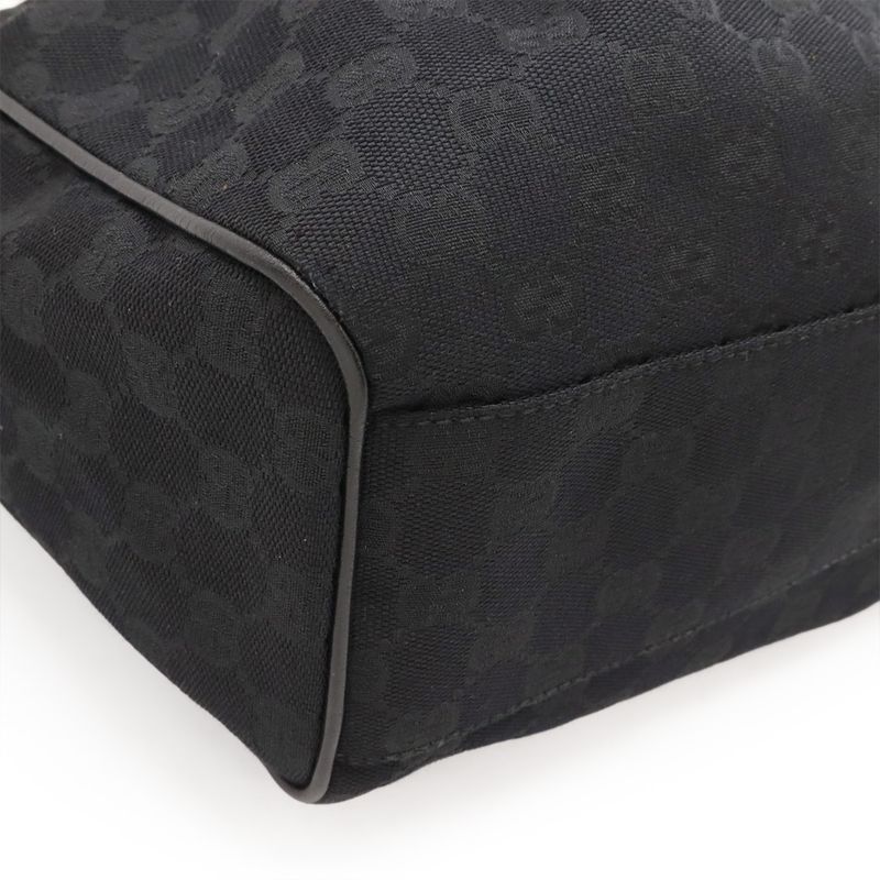 GUCCI Ski GG Canvas Tote Bag Handbag Leather Black Gold Hardware 211944
