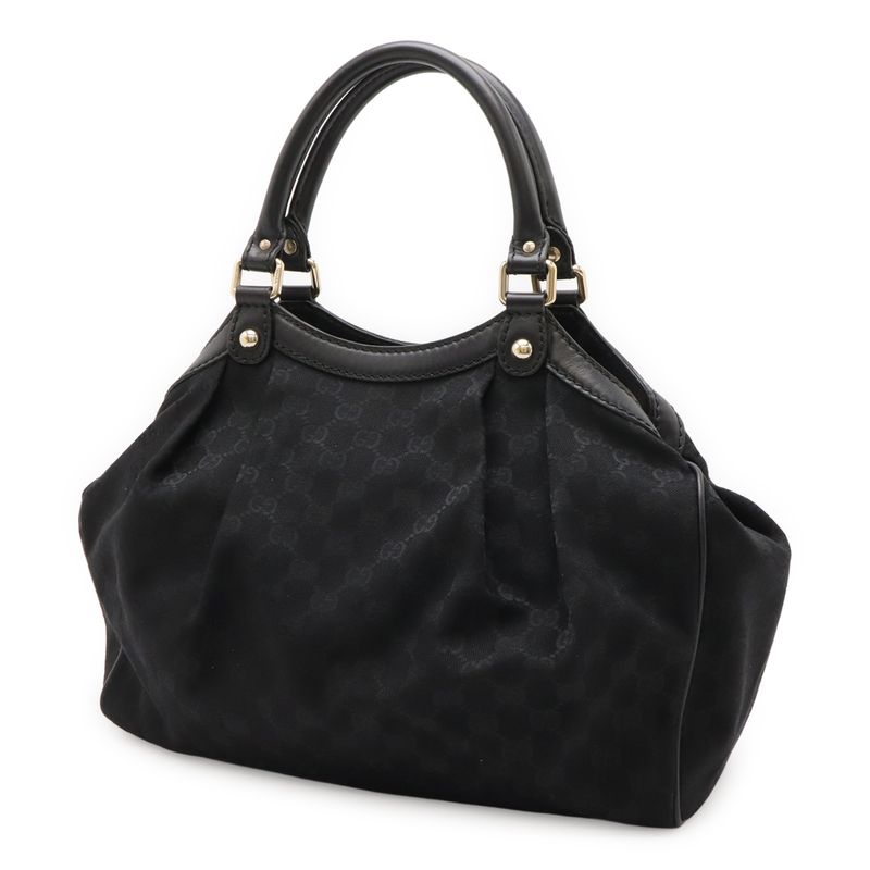 GUCCI Ski GG Canvas Tote Bag Handbag Leather Black Gold Hardware 211944