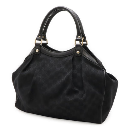 GUCCI Ski GG Canvas Tote Bag Handbag Leather Black Gold Hardware 211944