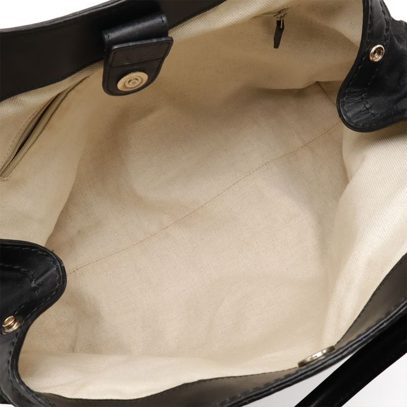 GUCCI Ski GG Canvas Tote Bag Handbag Leather Black Gold Hardware 211944