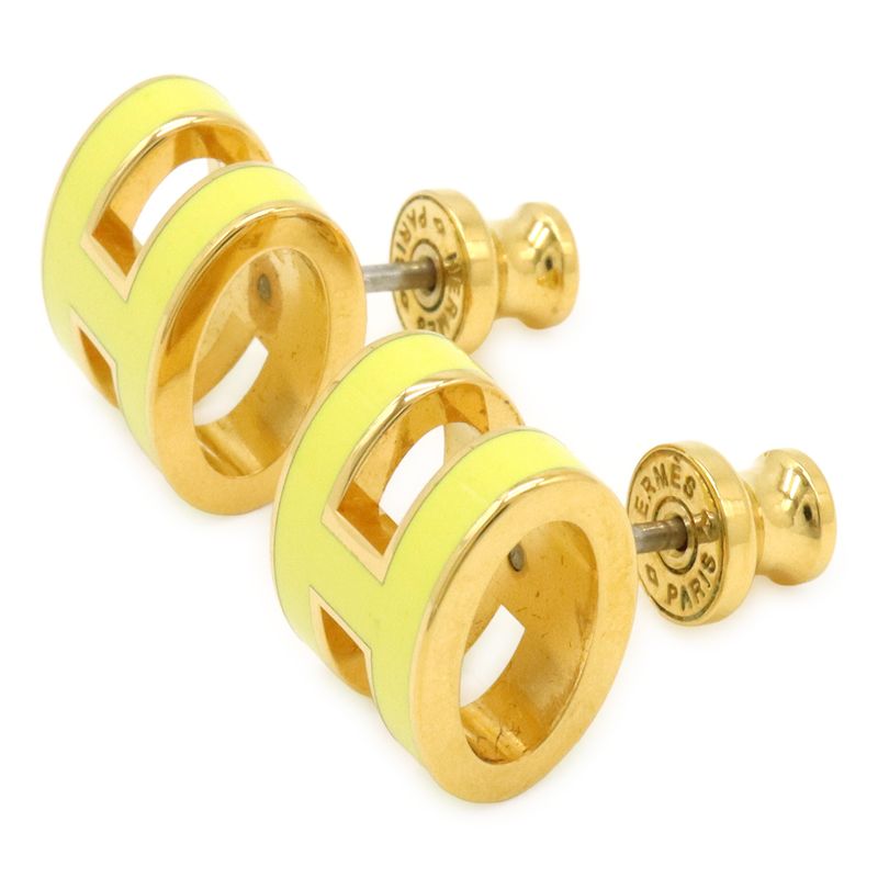 HERMES Pop Ash Earrings Hearrings GP Gold Plated Lacquer Yellow