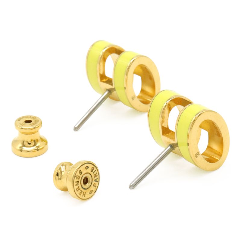 HERMES Pop Ash Earrings Hearrings GP Gold Plated Lacquer Yellow
