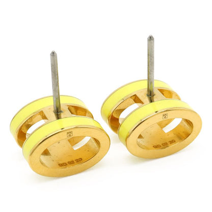 HERMES Pop Ash Earrings Hearrings GP Gold Plated Lacquer Yellow