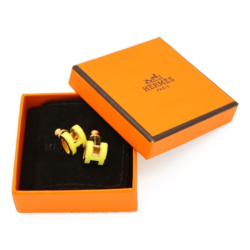 HERMES Pop Ash Earrings Hearrings GP Gold Plated Lacquer Yellow