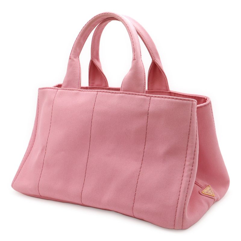 PRADA Canapa Tote Bag Handbag Large Tote Canvas Geranio Pink Gold Hardware