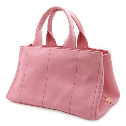 PRADA Canapa Tote Bag Handbag Large Tote Canvas Geranio Pink Gold Hardware
