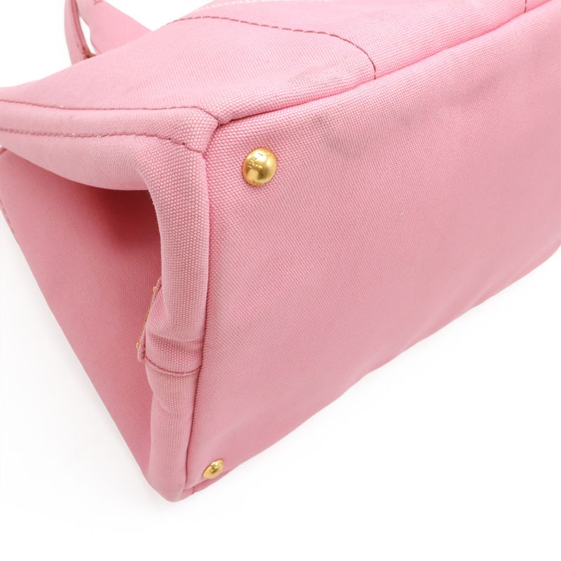PRADA Canapa Tote Bag Handbag Large Tote Canvas Geranio Pink Gold Hardware