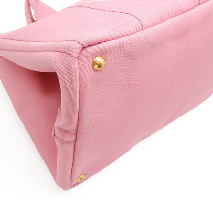 PRADA Canapa Tote Bag Handbag Large Tote Canvas Geranio Pink Gold Hardware
