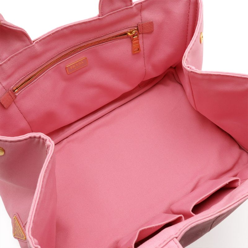PRADA Canapa Tote Bag Handbag Large Tote Canvas Geranio Pink Gold Hardware