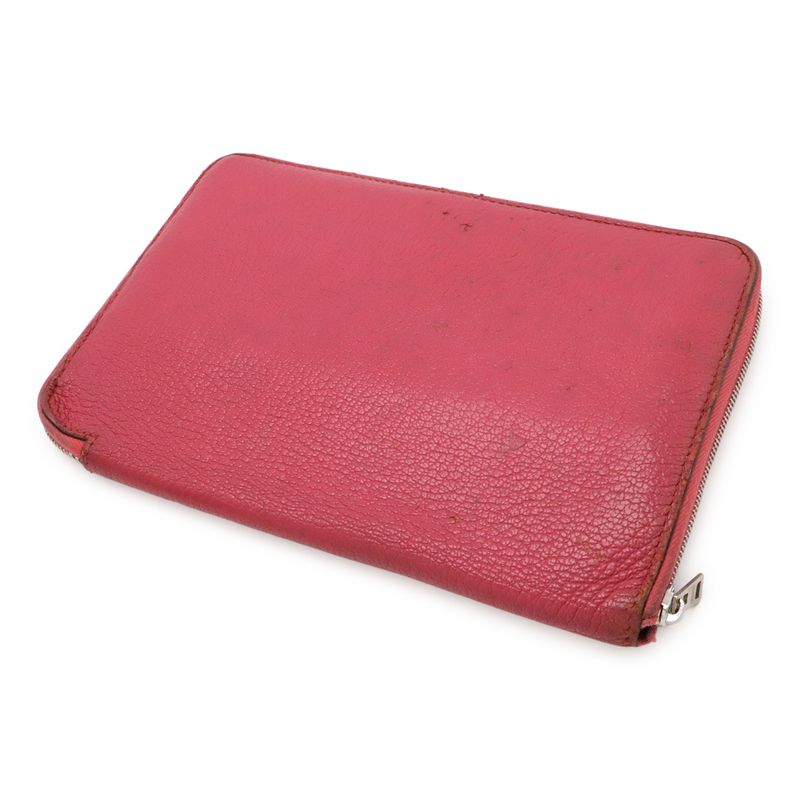 HERMES Azap Combine Round Zipper Long Wallet Chevre Leather Fusha Pink Silver