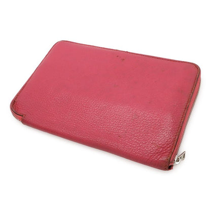 HERMES Azap Combine Round Zipper Long Wallet Chevre Leather Fusha Pink Silver