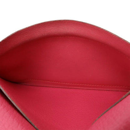 HERMES Azap Combine Round Zipper Long Wallet Chevre Leather Fusha Pink Silver