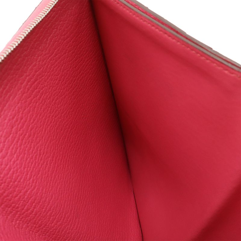 HERMES Azap Combine Round Zipper Long Wallet Chevre Leather Fusha Pink Silver