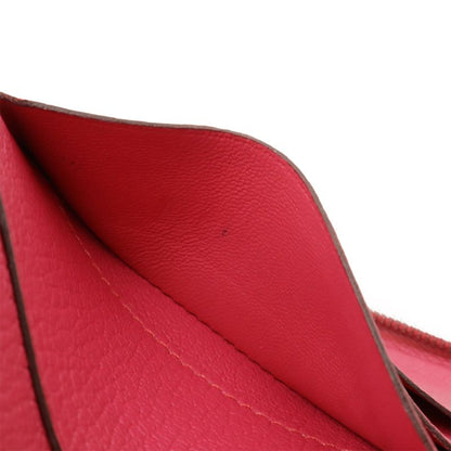 HERMES Azap Combine Round Zipper Long Wallet Chevre Leather Fusha Pink Silver