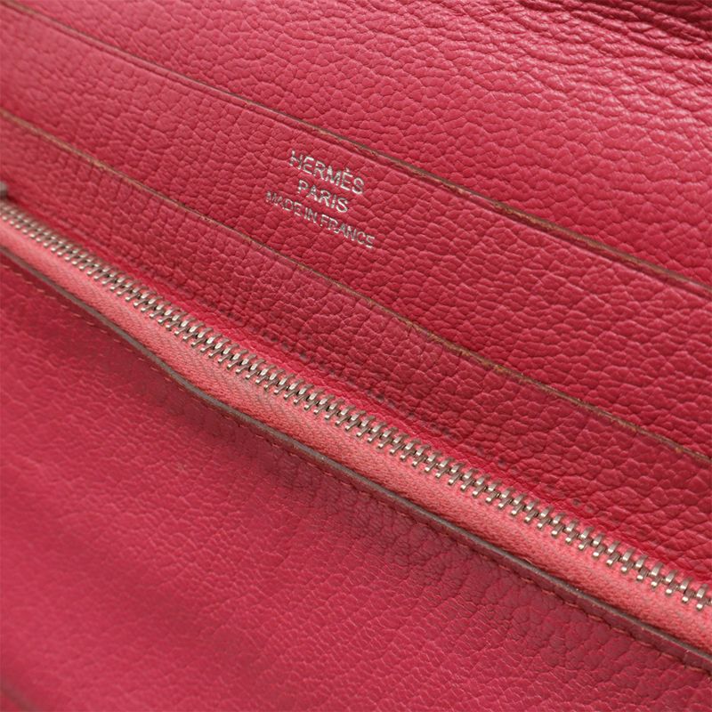 HERMES Azap Combine Round Zipper Long Wallet Chevre Leather Fusha Pink Silver