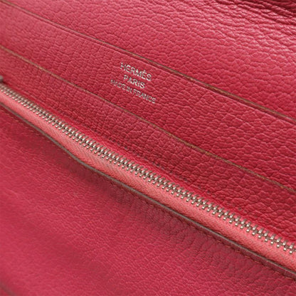 HERMES Azap Combine Round Zipper Long Wallet Chevre Leather Fusha Pink Silver