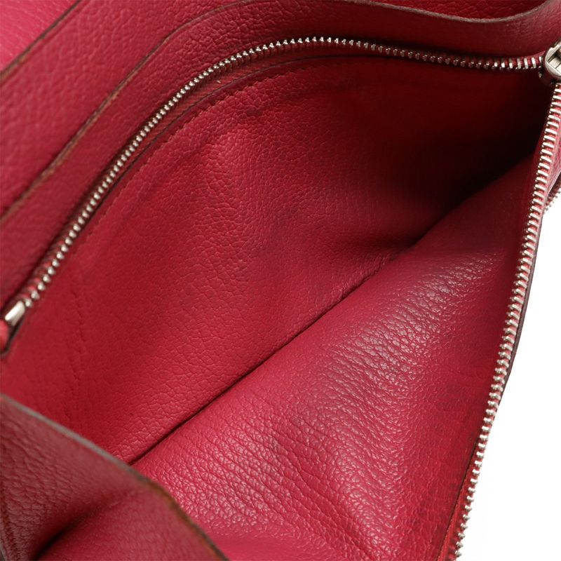 HERMES Azap Combine Round Zipper Long Wallet Chevre Leather Fusha Pink Silver