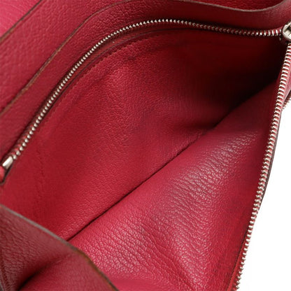 HERMES Azap Combine Round Zipper Long Wallet Chevre Leather Fusha Pink Silver