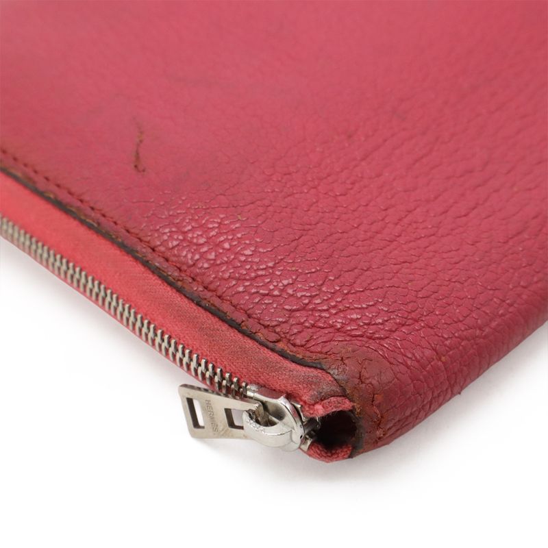 HERMES Azap Combine Round Zipper Long Wallet Chevre Leather Fusha Pink Silver