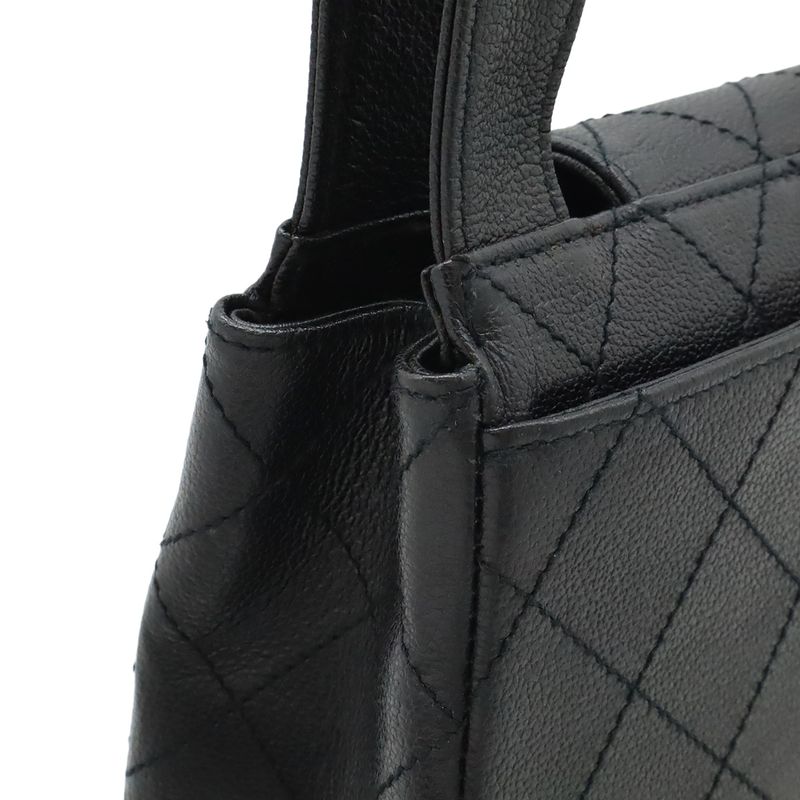 CHANEL 2.55 Matelasse Shoulder Bag Tote Bag Leather Black Hardware