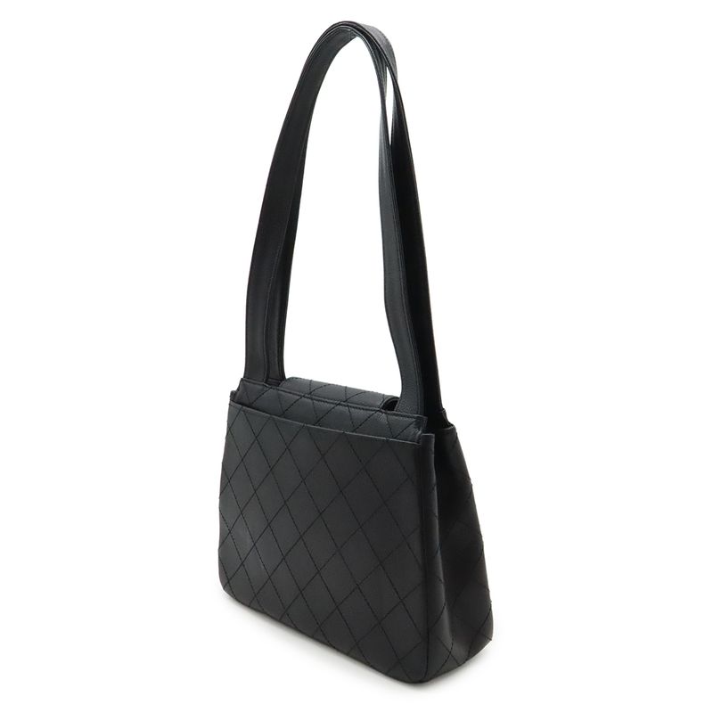 CHANEL 2.55 Matelasse Shoulder Bag Tote Bag Leather Black Hardware
