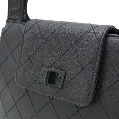 CHANEL 2.55 Matelasse Shoulder Bag Tote Bag Leather Black Hardware