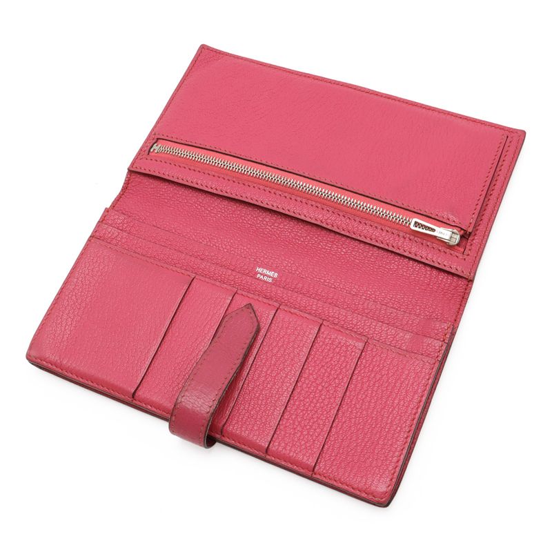 HERMES Bearn Soufflé Bifold Long Wallet Bifold Long Wallet Chevre Leather Fusha