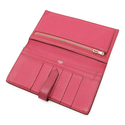 HERMES Bearn Soufflé Bifold Long Wallet Bifold Long Wallet Chevre Leather Fusha