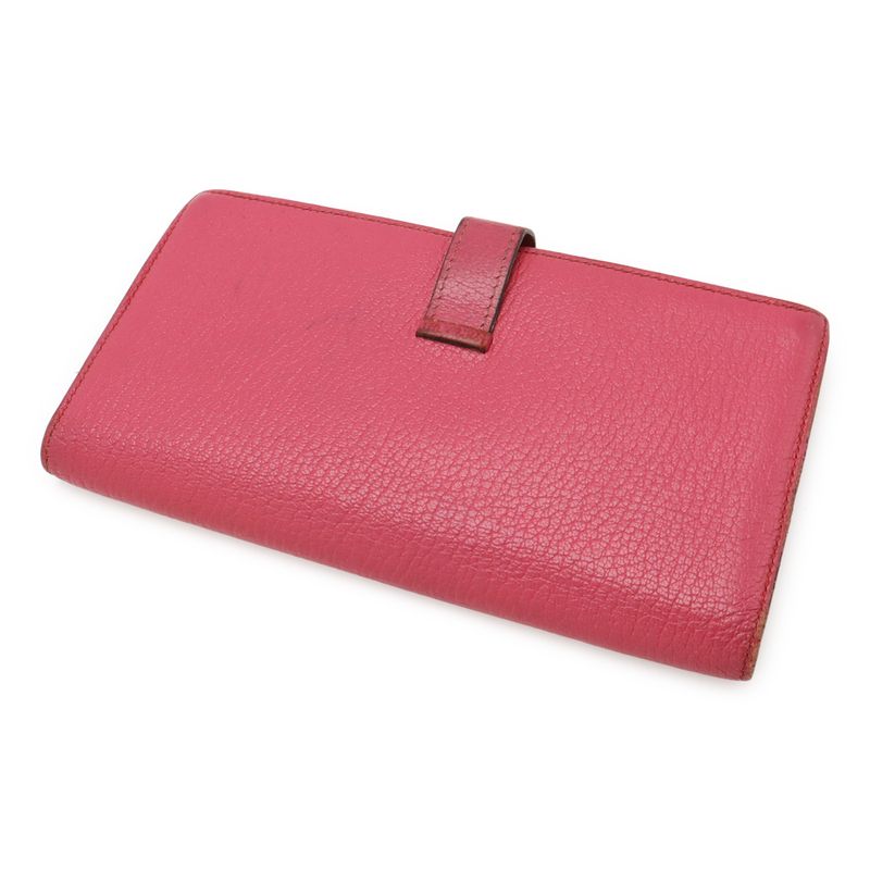 HERMES Bearn Soufflé Bifold Long Wallet Bifold Long Wallet Chevre Leather Fusha