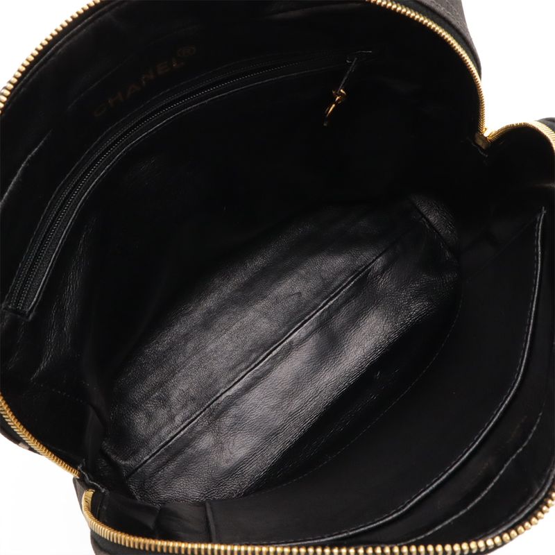 CHANEL Coco Mark Logo Print Handbag Tote Bag Canvas Black Ivory White Gold