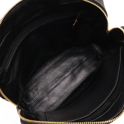 CHANEL Coco Mark Logo Print Handbag Tote Bag Canvas Black Ivory White Gold