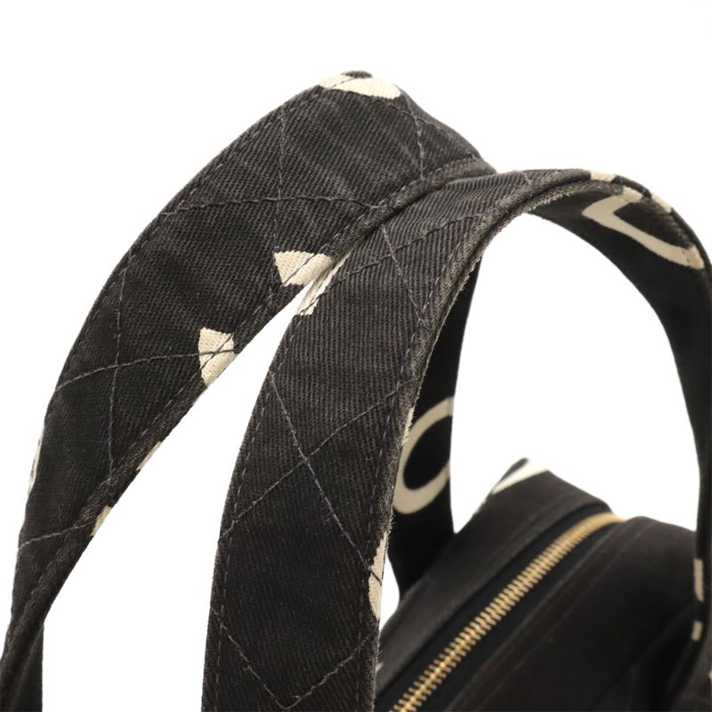CHANEL Coco Mark Logo Print Handbag Tote Bag Canvas Black Ivory White Gold