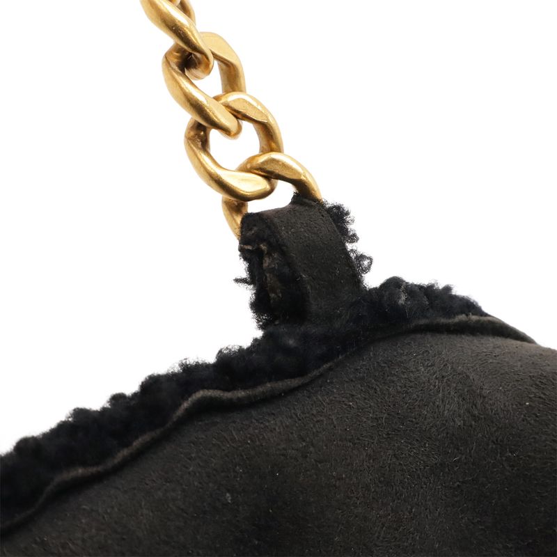 CHANEL Mouton Chain Tote Bag Handbag Shoulder Bag Leather Black Gold Hardware
