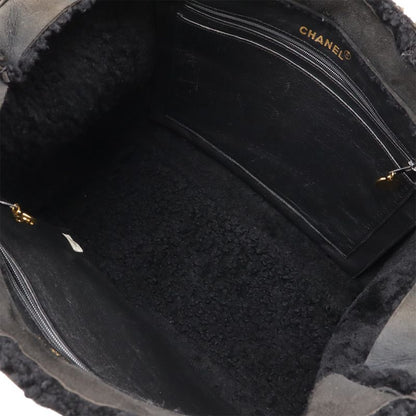 CHANEL Mouton Chain Tote Bag Handbag Shoulder Bag Leather Black Gold Hardware