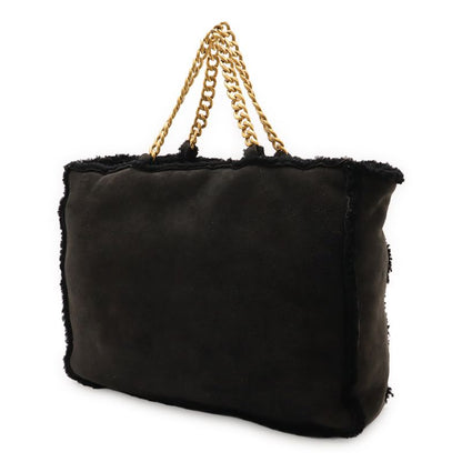 CHANEL Mouton Chain Tote Bag Handbag Shoulder Bag Leather Black Gold Hardware