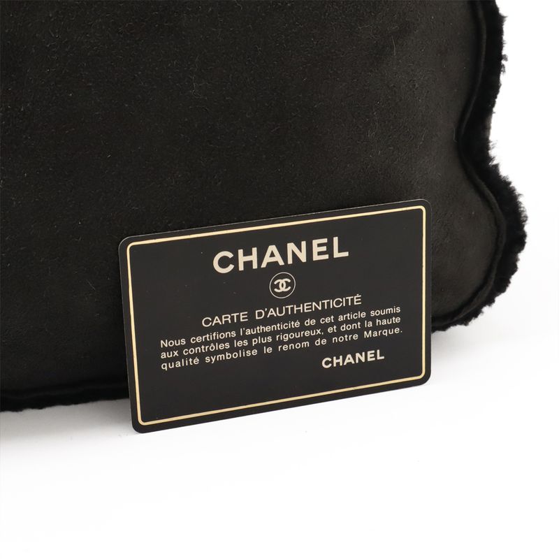 CHANEL Mouton Chain Tote Bag Handbag Shoulder Bag Leather Black Gold Hardware