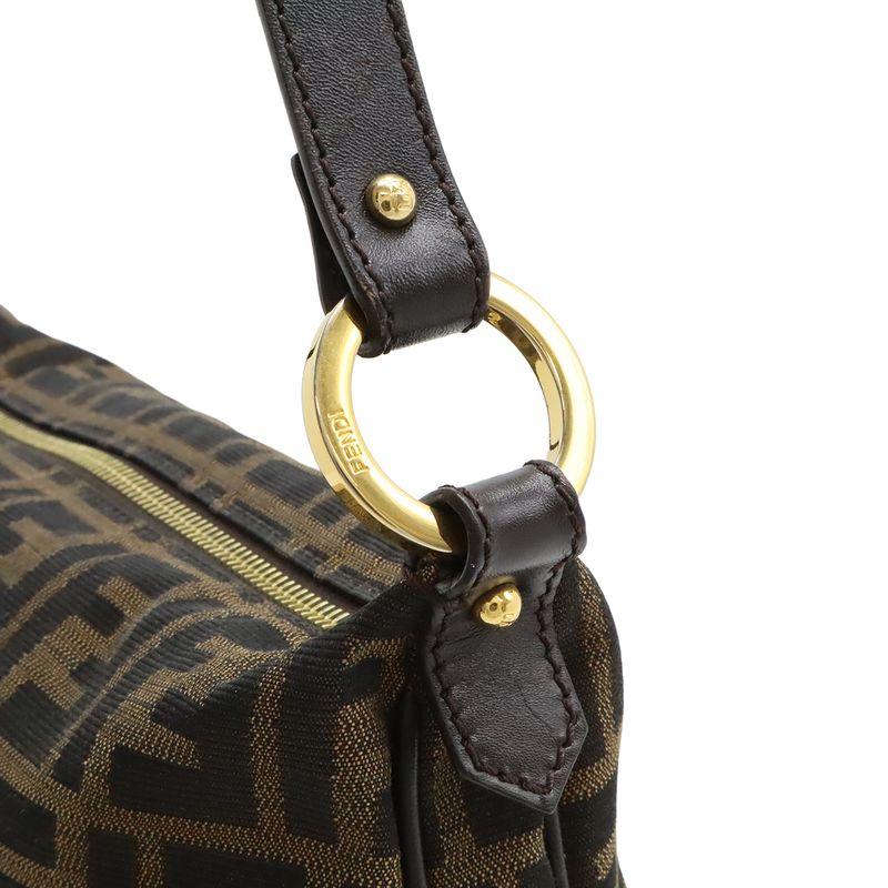 FENDI Zucca Pattern Shoulder Bag Crossbody Nylon Canvas Leather Khaki Brown