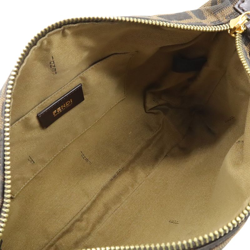 FENDI Zucca Pattern Shoulder Bag Crossbody Nylon Canvas Leather Khaki Brown