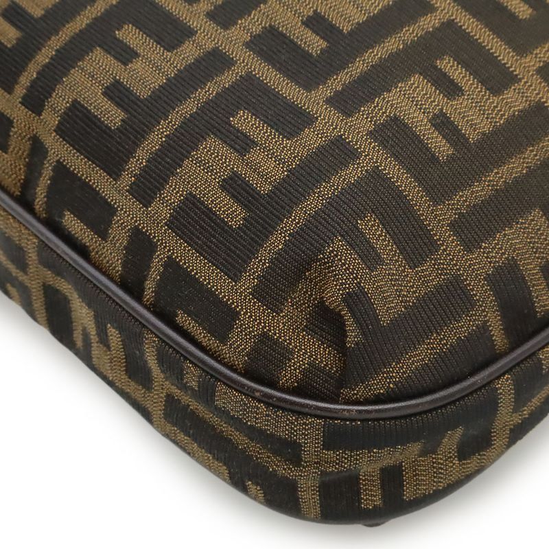 FENDI Zucca Pattern Shoulder Bag Crossbody Nylon Canvas Leather Khaki Brown