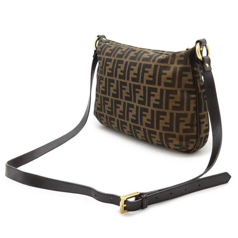 FENDI Zucca Pattern Shoulder Bag Crossbody Nylon Canvas Leather Khaki Brown