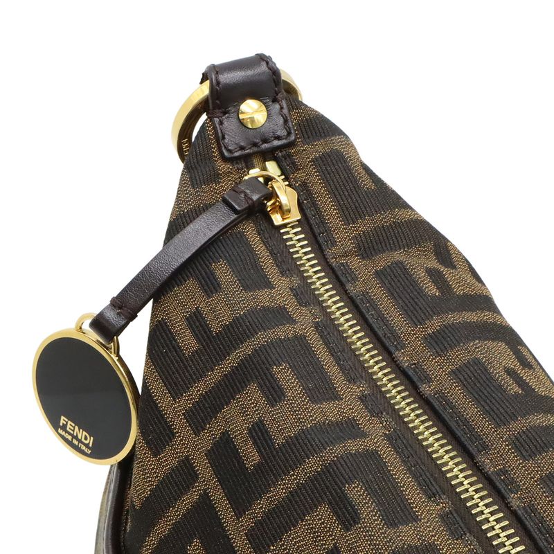 FENDI Zucca Pattern Shoulder Bag Crossbody Nylon Canvas Leather Khaki Brown